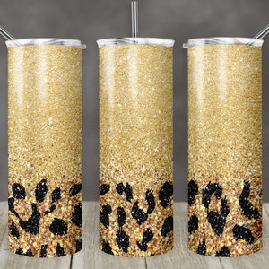 20 oz Skinny Tumbler Sublimation Design Template Glitter Gold Gold Leopard Straight Design Digital Download PNG tumblers Tamara