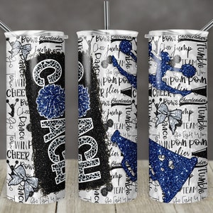 20 oz Skinny Tumbler Cheer Coach Navy Blau Silber Glitzer Leopard und Schwarz Sublimation Design Digital Download PNG Instant DIGITAL ONLY