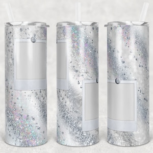 20 oz Skinny Tumbler with 2 Pictures Photo White Silver Glitter Milkyway Sublimation Design  Digital Download PNG DIGITAL ONLY
