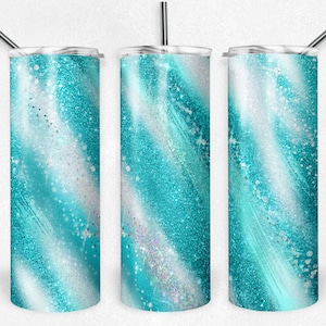 20 and 30 oz Skinny Tumbler Sublimation Template Agate Milky Way Teal White Straight Design Digital Download PNG tumblers Tamara
