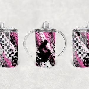 12 oz Sippy Cup Sublimation Design Racing Milky way Pink and Black Motocross Motorcycle Tumbler Digital Download PNG Instant DIGITAL