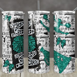 20 oz Skinny Tumbler Cheer Mom Glitter Leopard and Black Sublimation Design  Digital Download PNG Instant DIGITAL ONLY seafoam green