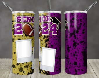 20 oz Skinny Tumbler Football Graduation Senior 2024 2 Photo Personalize Sublimation Design Digital Download PNG Instant rts tumblers Tamara
