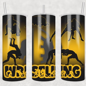 20 oz Skinny Tumbler Monogram Wrestling Image Black and Gold Sublimation Design Digital Download PNG Instant DIGITAL ONLY rts Tamara