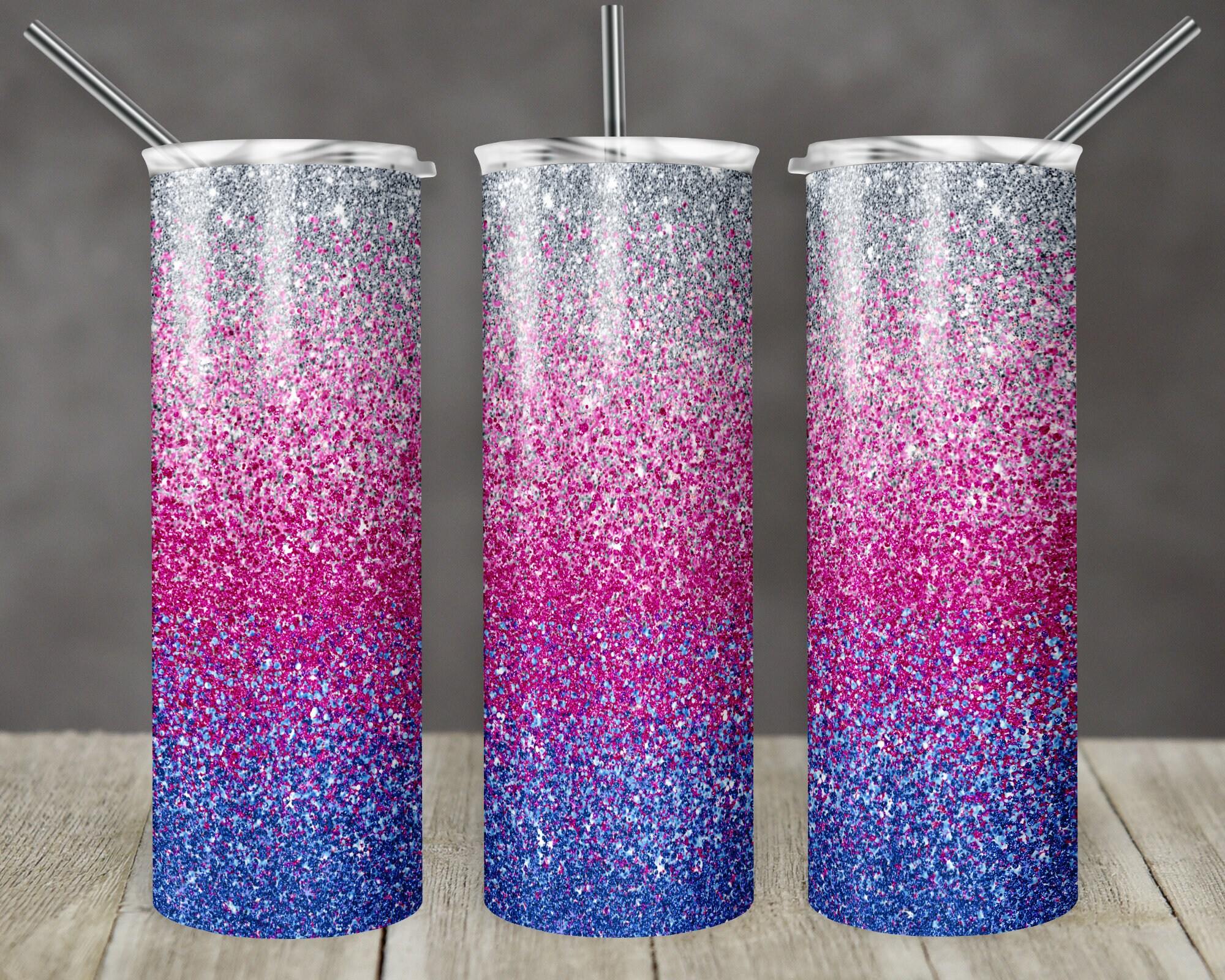 20 Oz Skinny Tumbler Sublimation Design Template Glitter Ombre Silver ...