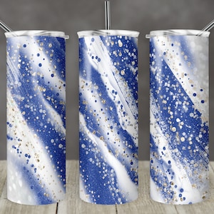 20 oz Skinny Tumbler Sublimation Template Agate Milky Way Royal Blue White Faux Glitter Straight Design Digital Download PNG tumblers