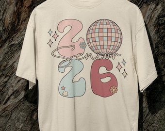 Camiseta Senior 2026 Diseño Retro Groovy 2026 Clase de Camisa Plantilla Diseño Descarga Digital PNG Instantánea DIGITAL SOLO dtf imprimir o sub