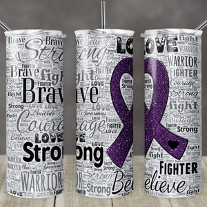 20 oz Skinny Tumbler Sublimation Glitter Awareness Ribbon Rheumatoid Arthritis Purple Ribbon Straight Design Digital Download PNG