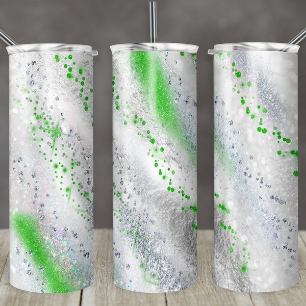 20 oz Skinny Tumbler Sublimation Template Agate Milky Way Silver Gray Green White Straight Design Digital Download PNG