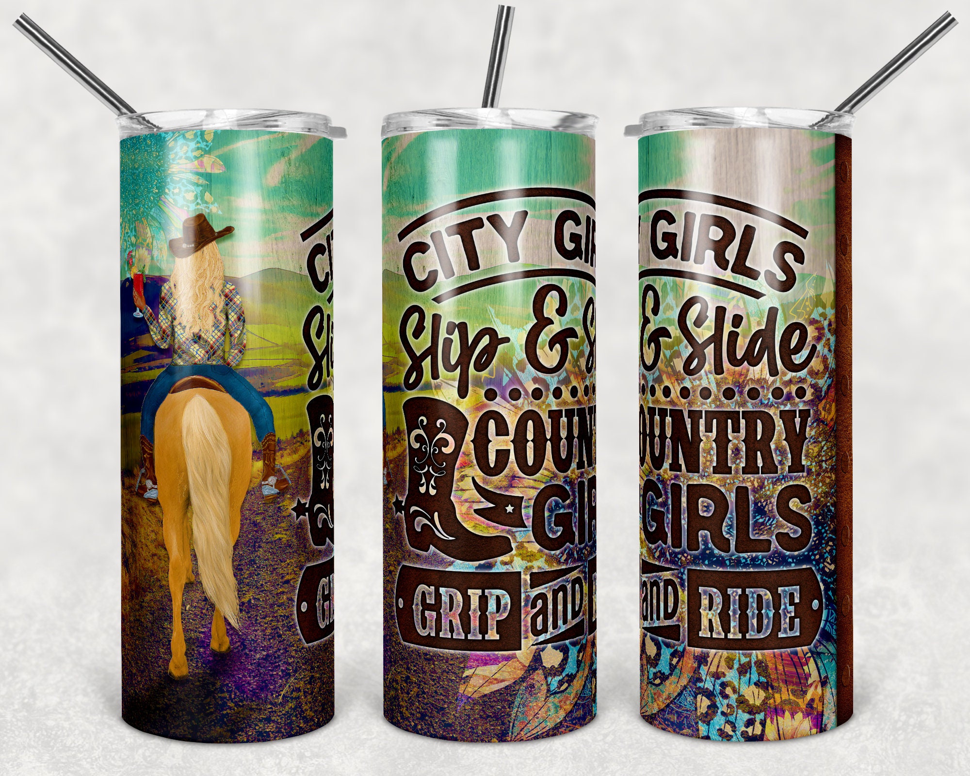 20 Oz Skinny Tumbler Sublimation Design Template Country Western ...