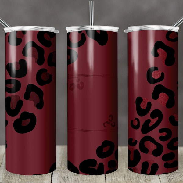 20 oz Skinny Tumbler Leopard Cranberry Maroon Red Matte Color and Foil Sublimation Design Seamless Digital Download PNG Instant DIGITAL ONLY