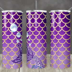 20 oz Skinny Tumbler Sublimation Design Template Glitter Mermaid Scale Purple Gold Digital Download PNG Inst DIGITAL Only