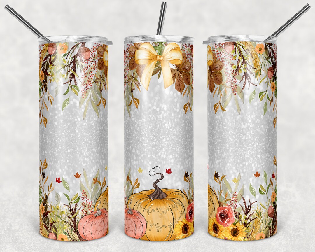 20 Oz Skinny Tumbler Sublimation Fall Floral Glitter Farmhouse Pumpkin ...