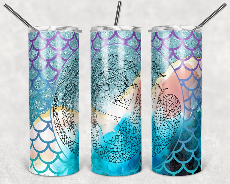 Download 20 oz Skinny Tumbler Sublimation Design Template Mermaid ...