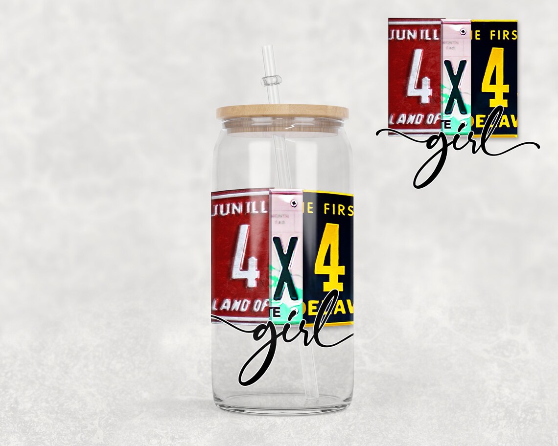 16 Oz Libbey Glass Can Tumbler Sublimation Design License Plate 4 X 4 ...