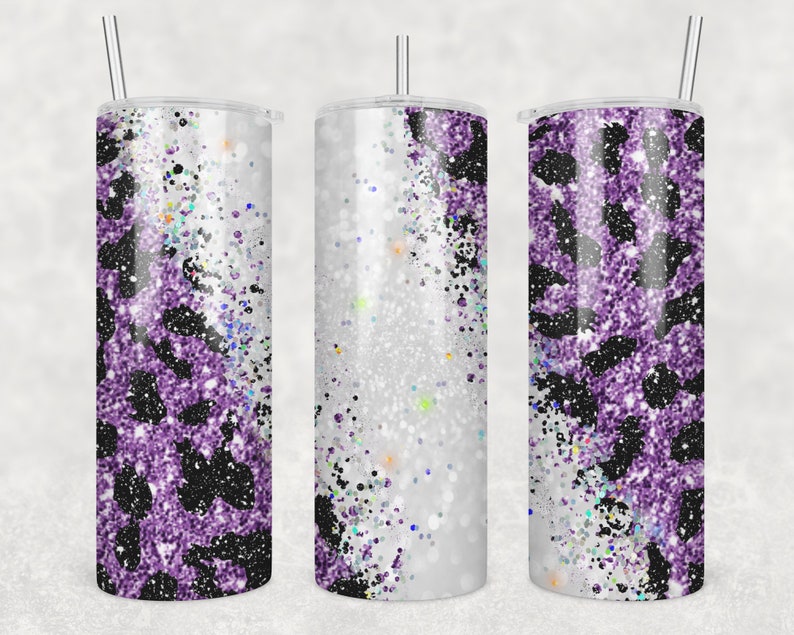 20 Oz Skinny Tumbler Sublimation Design Template Glitter Purple ...
