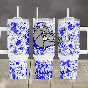 Disegno mascotte Powerwash Splatter School Bulldogs, 40 oz, 2 pezzi, modello per sublimazione, download digitale PNG, Royal Blue Lady bulldog