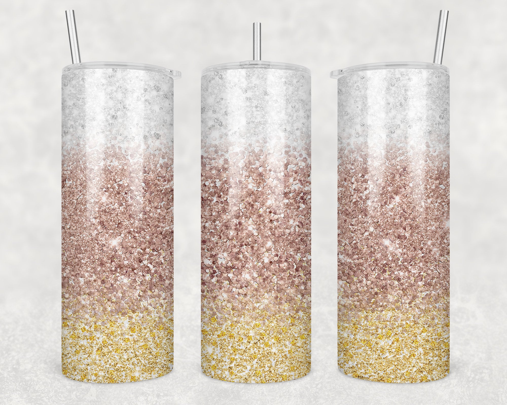 20 Oz Skinny Tumbler Sublimation Design Template Glitter and Rose Gold ...
