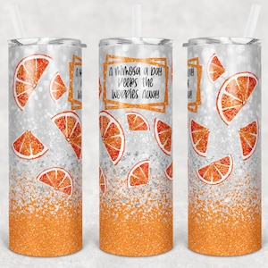 20 oz Skinny Tumbler Sublimation Design Template Glitter Orange Mimosa Day Keeps Worries Away Straight Warped Design Digital Download PNG