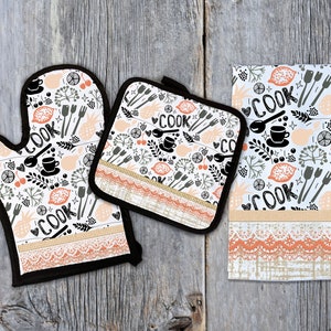 Sublimation Kitchen Set Designs towel oven mitt and pot holder design Digital Download 3 Design Bundle Cook Lace PNG DIGITAL ONLY Design
