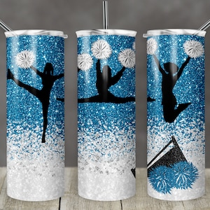 20 oz Skinny Tumbler Cheer Teal Blau Weiß Glitzer Sublimation Design Digital Download PNG Instant DIGITAL ONLY