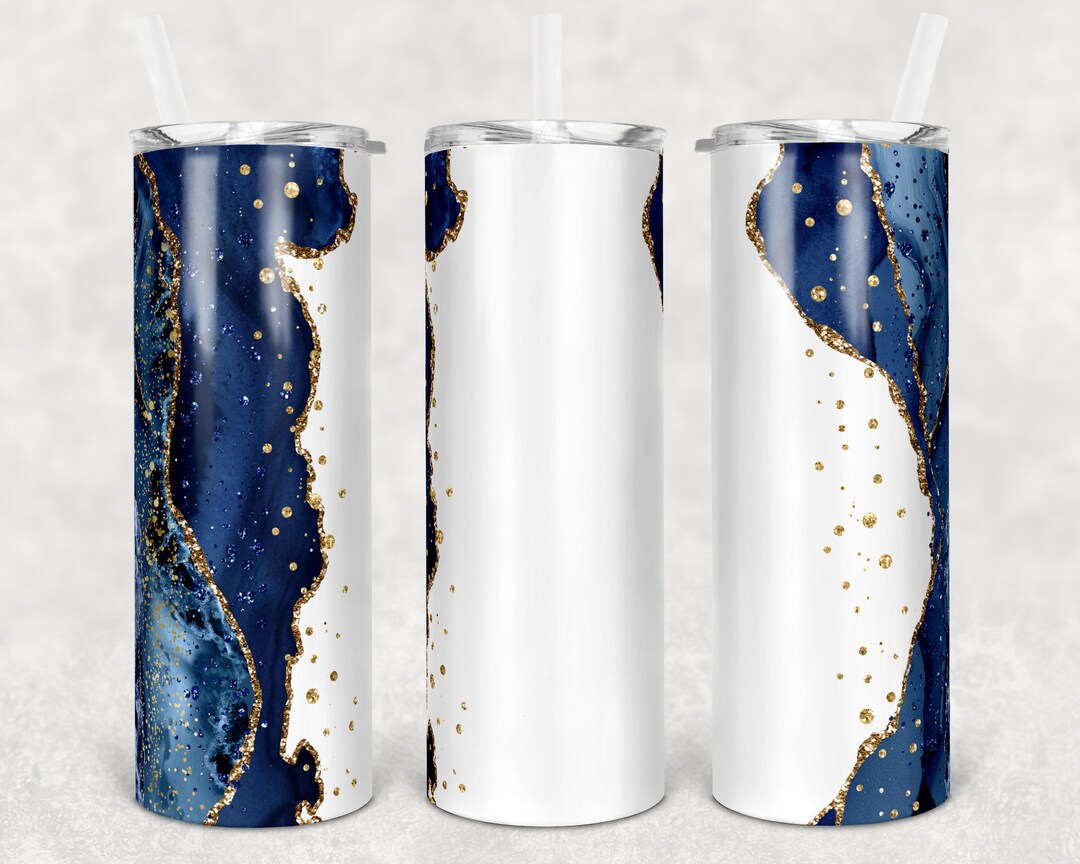 20 Oz Skinny Tumbler Glitter Agate Navy Gold Sublimation Design Digital ...