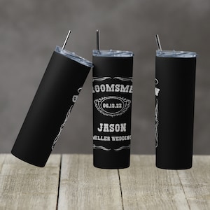 20 oz Skinny Tumbler Sublimation Design Template Nero Argento Groomsman Etichetta Personalizzalo Dritto Design Solo Digitale PNG
