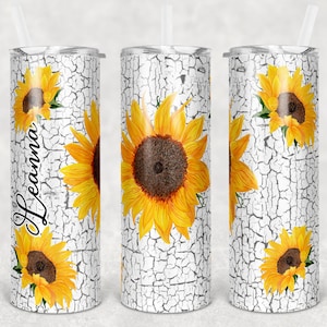 20 oz Skinny Tumbler Sunflowers Crackle Paint Sublimation Design  Digital Download PNG Instant DIGITAL ONLY rts tumblers Tamara