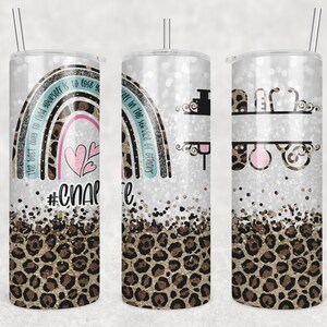 20 oz Skinny Tumbler Rainbow Leopard Glitter CNA Life Monogram service of others Tumbler Sublimation Design PNG Instant DIGITAL Only
