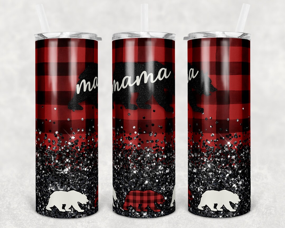 20 Oz Skinny Tumbler Sublimation Design Template Plaid Mama Bear Add ...