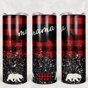 20 oz Skinny Tumbler Sublimation Design Template Plaid Mama Bear Add your own Bears Glitter Digital Download PNG Instant DIGITAL ONLY Mother