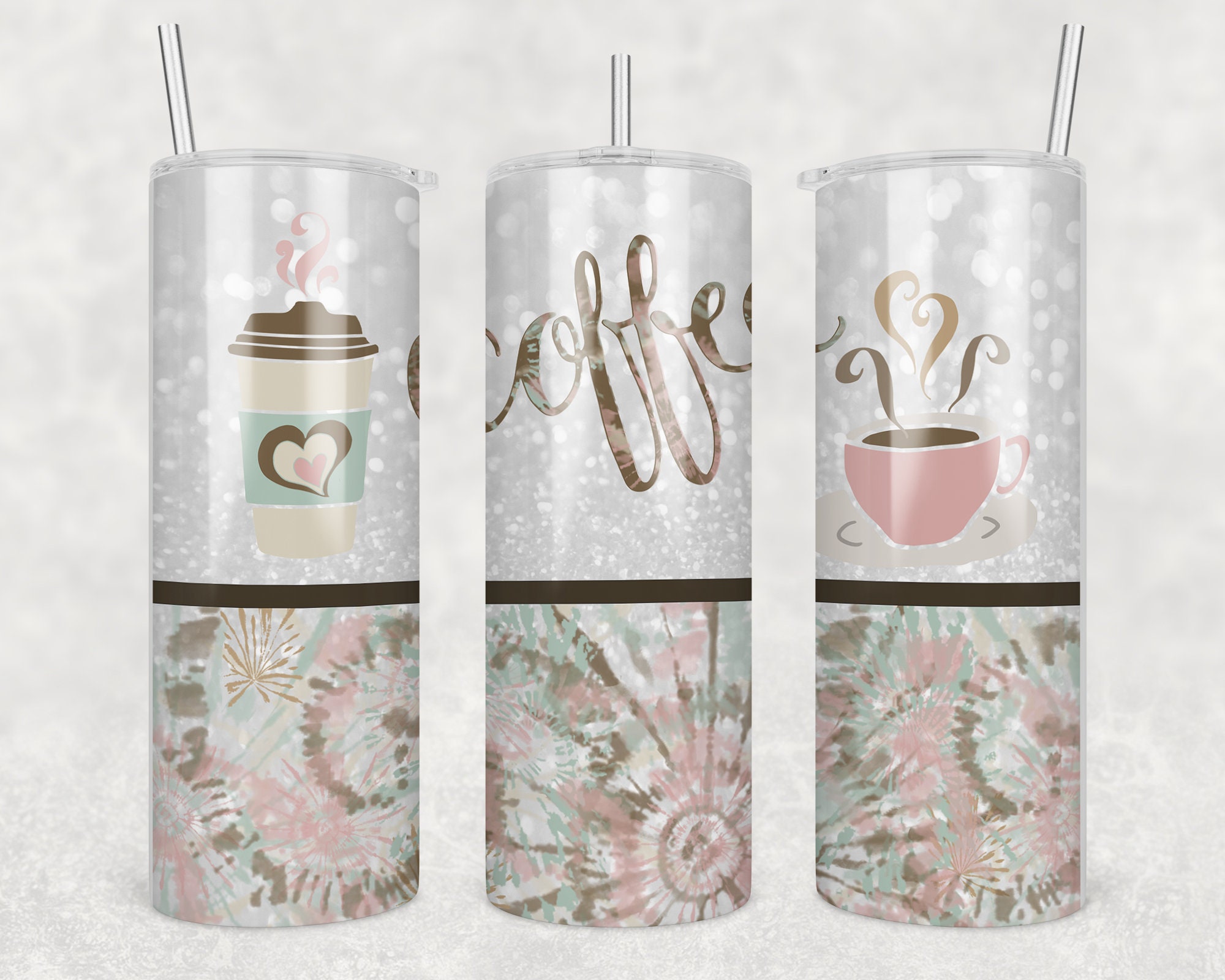 20 Oz Skinny Tumbler Sublimation Design Template Coffee Pastel Tiedye ...