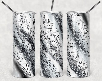 20 oz Skinny Tumbler Sublimation Template Agate Milky Way Black White Music Notes Straight Design Digital Download PNG tumblers Tamara