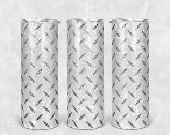 20 oz Skinny Tumbler Sublimatie Design Sjabloon Glitter Diamond Plate Wit Zilver Recht en Kromgetrokken Ontwerp Digitale Download PNG