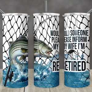 20 oz Skinny Tumbler Striped Bass Striper Fishing fisherman Retired Sublimation Design Digital Download PNG Instant DIGITAL ONLY