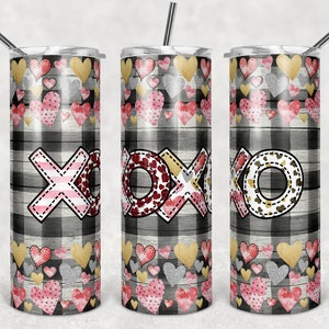 20 oz Skinny Tumbler Sublimation Template Valentine Plaid Heart XOXO glitter straight Design Digital Download PNG tumblers Tamara