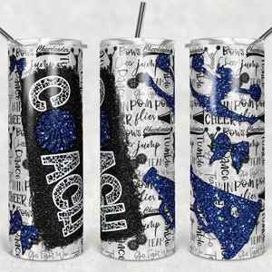 20 oz Skinny Tumbler Cheer Coach Navy Blue Glitter Leopard and Black Sublimation Design  Digital Download PNG Instant DIGITAL ONLY