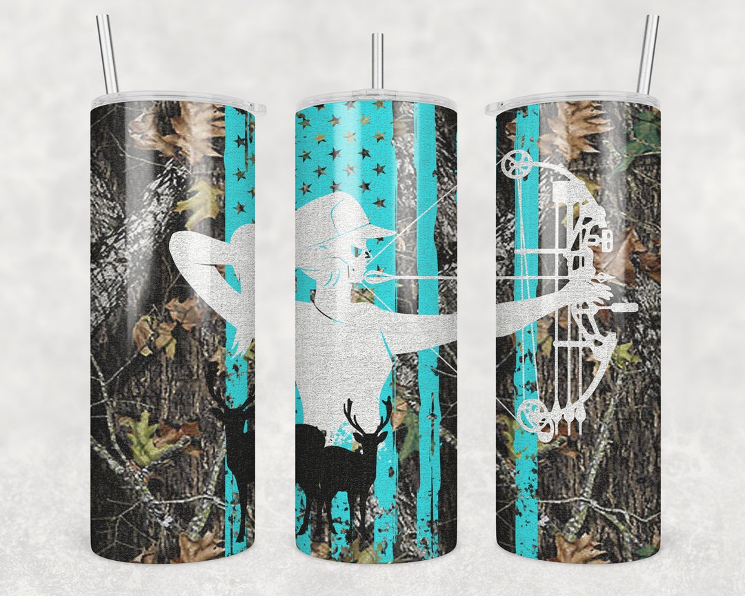 20 Oz Skinny Tumbler Sublimation Design Template Woman Deer Bow Hunting ...