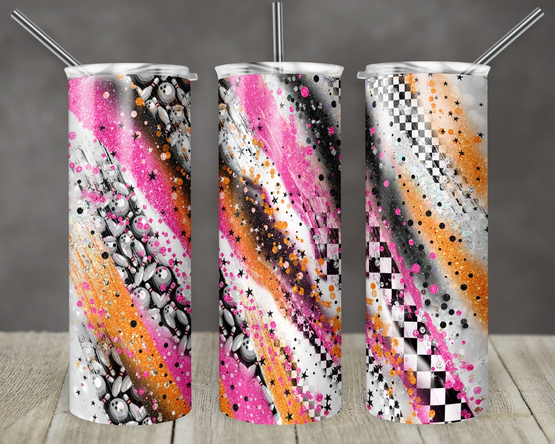 20 Oz Skinny Tumbler Sublimation Design Template Glitter Pink Orange ...