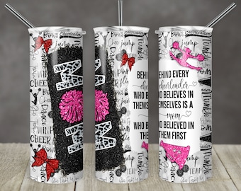 20 oz Skinny Tumbler Cheer Mom Glitter Red and Pink Black Sublimation Design Digital Download PNG Instant DIGITAL ONLY Cheer Mom Quote