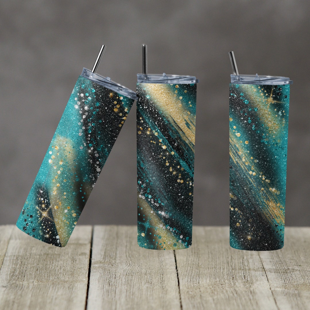 20 Oz Skinny Tumbler Sublimation Template Agate Milky Way Teal Black ...