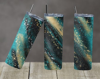 20 oz Skinny Tumbler Sublimation Template Agate Milky Way Teal Black Straight Gold Design Digital Download PNG tumblers Tamara