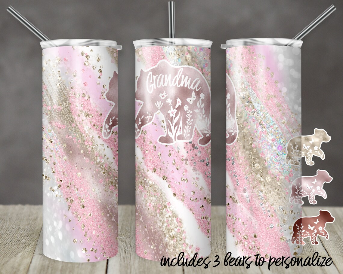 20 Oz Skinny Tumbler Sublimation Design Grandma Bear Milky Way Pinks ...