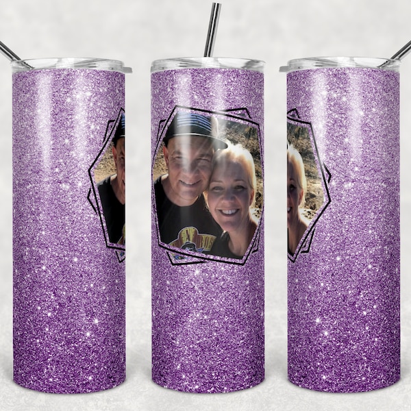 20 oz Skinny Tumbler Sublimation Lavender Purple Glitter Frame Add Text Personalize Template Straight Digital Download PNG