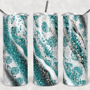 20 oz Skinny Tumbler Sublimation Template Milky Way milkyway Glitter Cheer Teal Straight Design Digital Download PNG