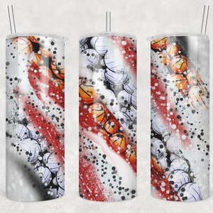 20 oz Skinny Tumbler Sublimation Template Milky Way Glitter Sports Volleyball Basketball Red Black Straight Digital Download PNG tumblers