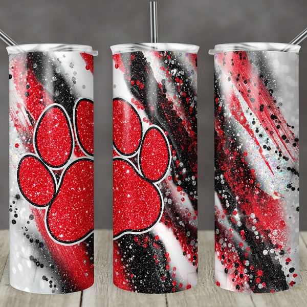 20 oz Skinny Tumbler Sublimation Template Agate Milky Way Paw Red Black glitter Straight Design Digital Download PNG