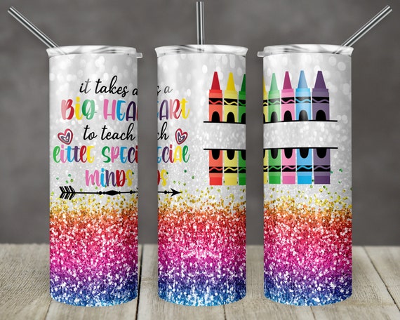 Teacher Inspiration, Rainbow Crayon,20oz Skinny Tumbler Custom Drinkware  w/straw