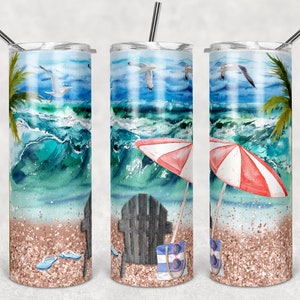 20 oz Skinny Tumbler Beach Chairs Beach Day Ocean tumbler Sublimation Design PNG Instant DIGITAL ONLY rts tumblers Tamara
