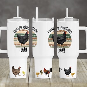 Crazy Chicken Lady White Background design 40 oz 2 piece Tumbler Sublimation Template Digital Download PNG Farm Western